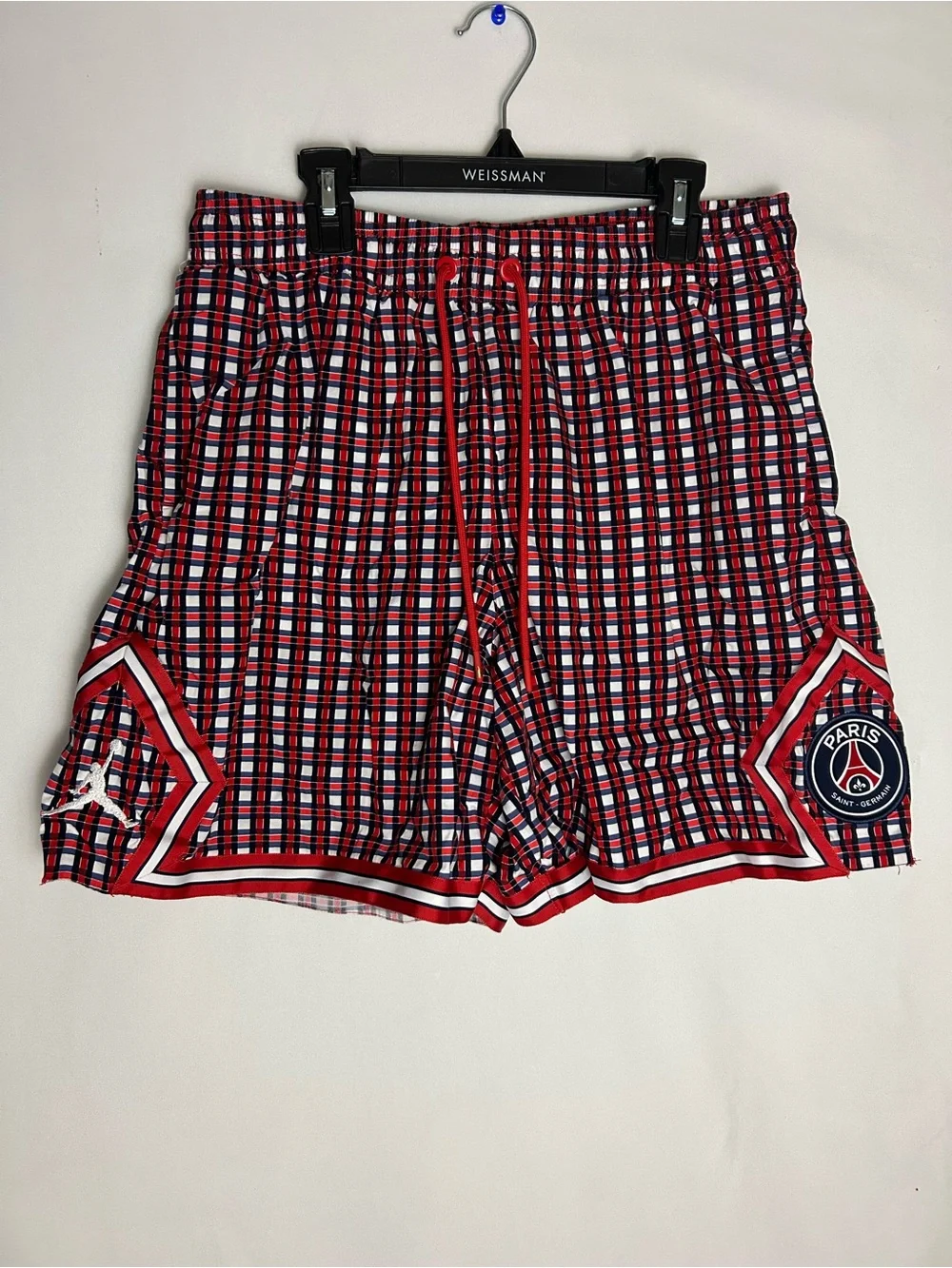 Nike Jordan Paris Saint-Germain Red Plaid Athletic Shorts
